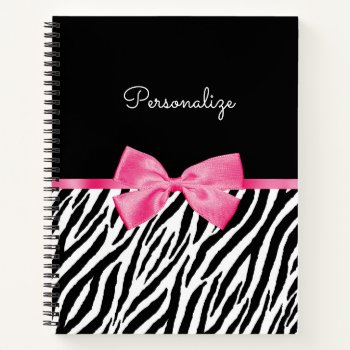 Trendy Zebra Print Chic Hot Pink Bow And Name Notebook by ohsogirly at Zazzle