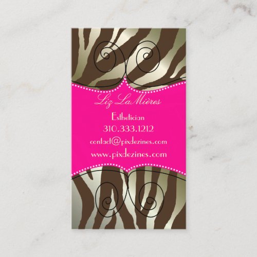 Trendy zebra print, dark brown business card template
