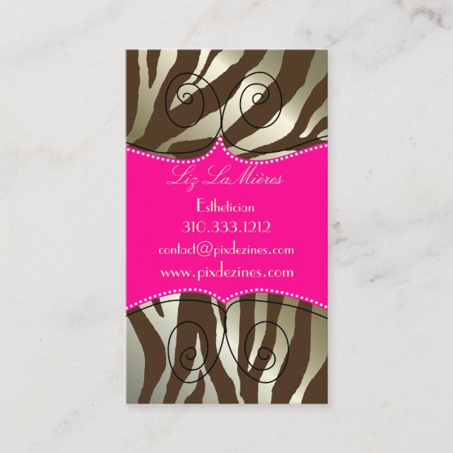 Trendy zebra print, dark brown business card (Front)