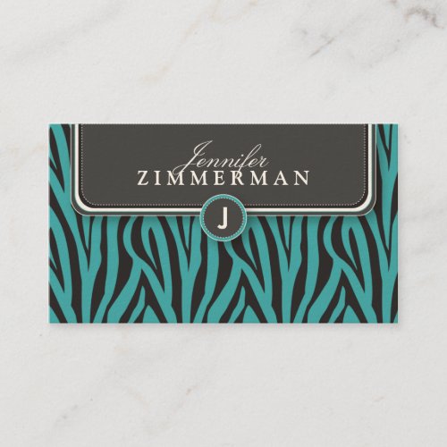 Trendy Zebra Print Designer Business Card: Aqua