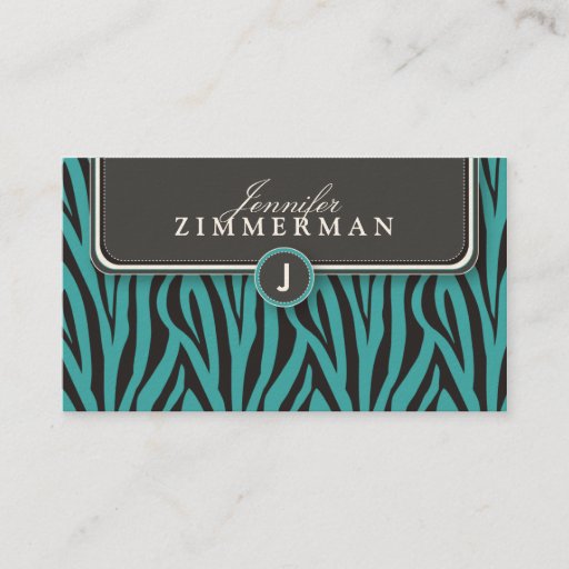 Customizable Trendy Zebra Print Designer Business Card: Aqua
