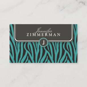 Trendy Zebra Print Designer Business Card: Aqua Card