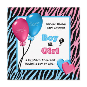 Trendy Zebra Print Gender Reveal Baby Shower Invitation