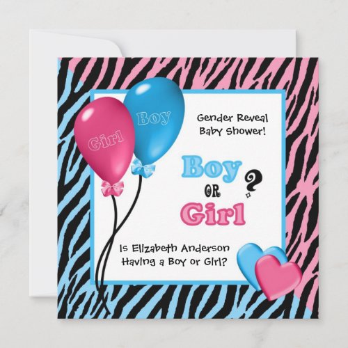 Trendy Zebra Print Gender Reveal Baby Shower Custom Announcements