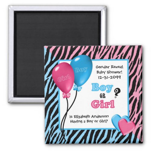 Trendy Zebra Print Gender Reveal Baby Shower Magnet