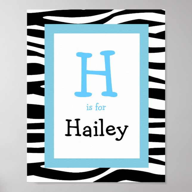 Trendy Zebra Print Nursery Wall Art Name Print (Front)