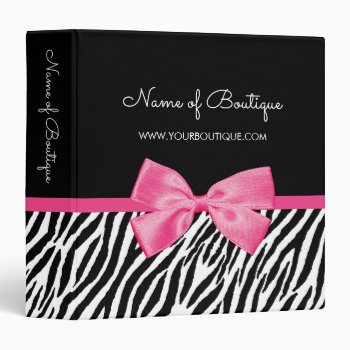 Trendy Zebra Print With Chic Pink Bow Boutique Binder by GirlyBusinessCards at Zazzle