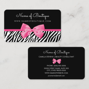 Trendy Zebra Print With Chic Pink Bow Boutique Business Card