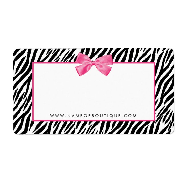 Trendy Zebra Print With Chic Pink Bow Boutique Label (Front)