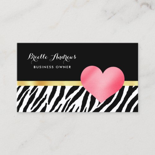 Trendy Zebra Print With Cute Hot Pink Heart Business Card