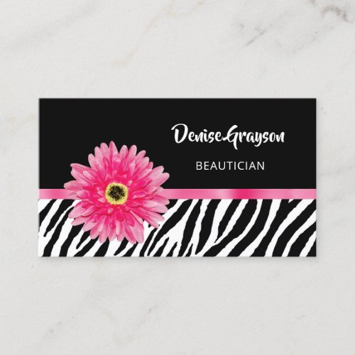 Trendy Zebra Print With Pink Gerbera Daisy Flower Business Card