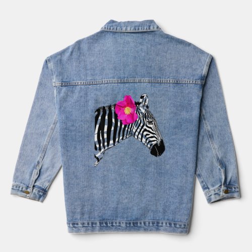 Trendy Zebra With Flower Hipster Animal Print Summ Denim Jacket