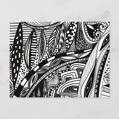 Trendy zen doodle black white cityscape pattern postcard
