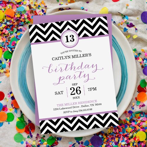 Trendy Zigzag Chevron Birthday Party Invitation
