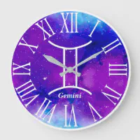 Gemini Sign, Zodiac Clock, Painted Glass Art, Nebula Decor, Celestial Clock, Personalized Gift, Modern Clock, Space Decor, Minimal Decor popular