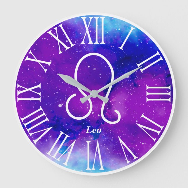 Trendy Zodiac Nebula Leo Symbol Large Clock (Front)