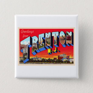 Trenton New Jersey Vintage Large Letter Postcard Button