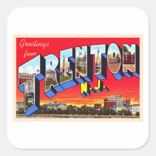 Trenton New Jersey Vintage Large Letter Postcard Square Sticker