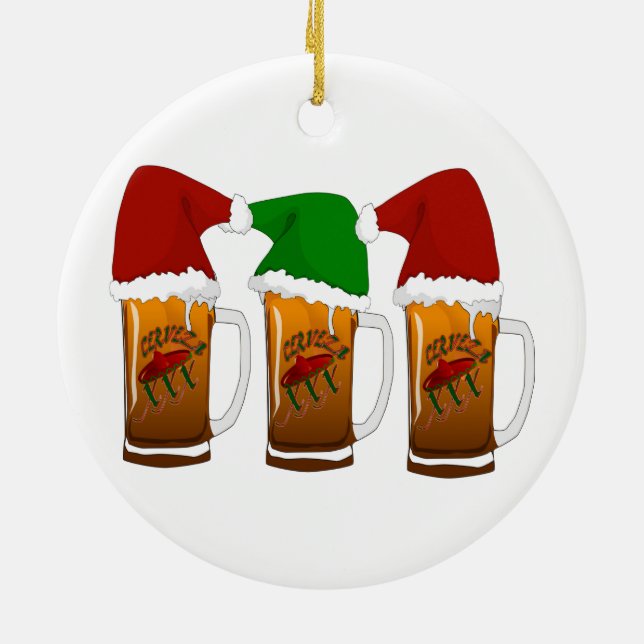 Tres Amigos Cerveza Christmas  Ceramic Ornament (Back)