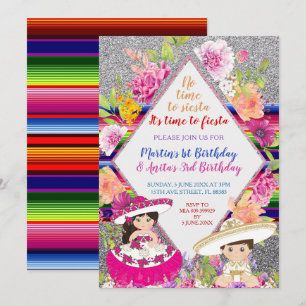 Tres anos navy invite Pink & Gold Mexican Birthday
