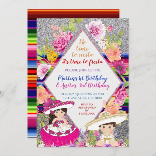 Tres anos navy invite Pink  Gold Mexican Birthday