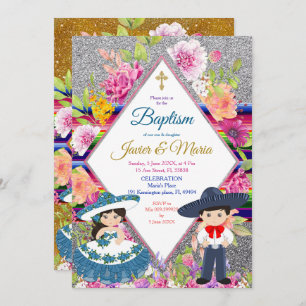 Tres Anos Navy Mexican Fiesta Baptism Invitation