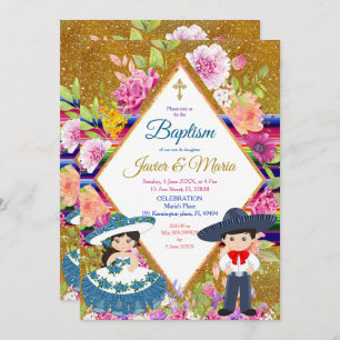 Tres Anos Navy Mexican Fiesta Baptism Invitation