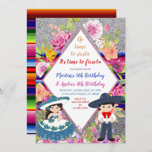 Tres Anos Navy Mexican Fiesta Kids Birthday Invitation