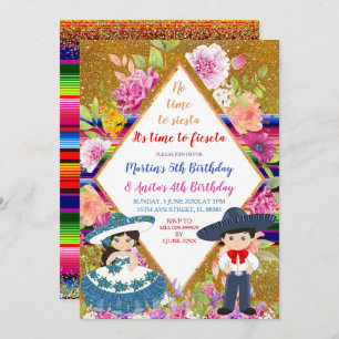 Tres Anos Navy Mexican Fiesta Kids Birthday Invitation