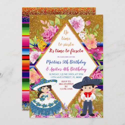 Tres Anos Navy Mexican Fiesta Kids Birthday Invitation