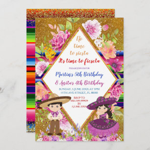 Tres Anos Purple Mexican Fiesta Kids Birthday Invitation