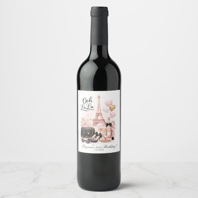 Très Chic in the City Pink Paris Party Wine Label (Front)