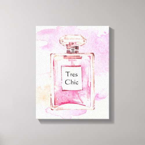 Tres Chic Pink Perfum Bottle Watercolor Canvas Print