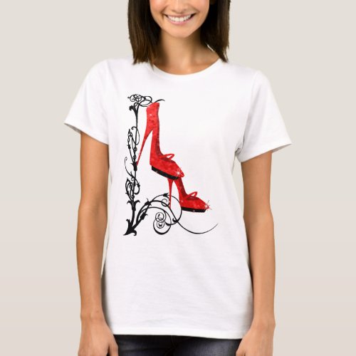 Tres Chic Red High Heels Art Nouveau Design T_Shirt