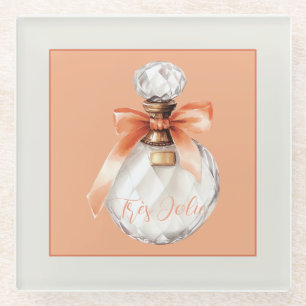 Très Jolie (very pretty) Perfume Bottle Ribbon Glass Coaster