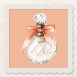 Très Jolie (very pretty) Perfume Bottle Ribbon Paper Coaster