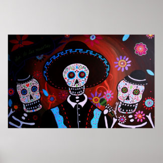 tres mariachis day of the dead poster