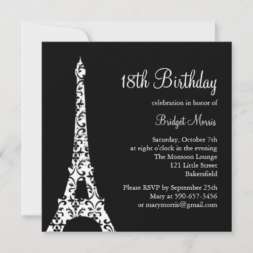 Tres Paris Birthday Invitation black