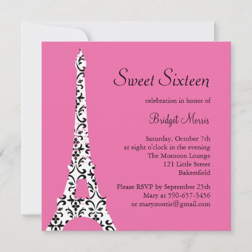 Tres Paris Birthday Invitation (fuchsia)