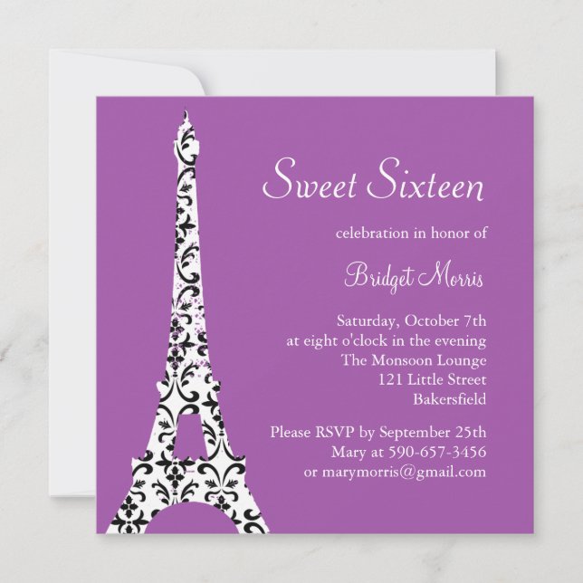 Tres Paris Birthday Invitation (purple) (Front)