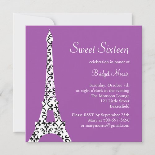 Tres Paris Birthday Invitation purple