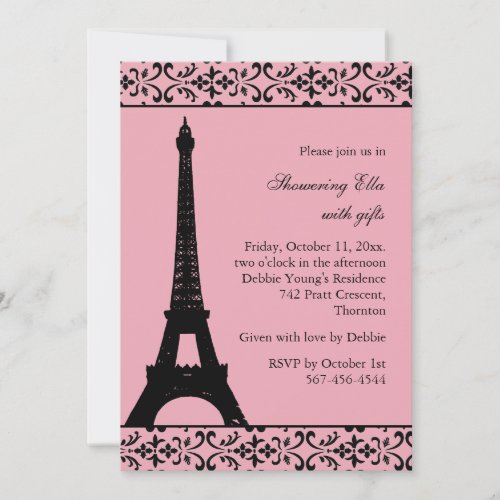 Tres Paris Bridal Shower pink Invitation