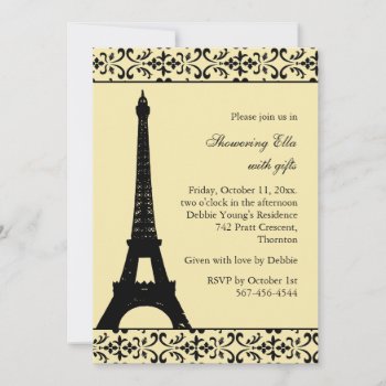 Tres Paris Bridal Shower (yellow) Invitation by prettyfancyinvites at Zazzle