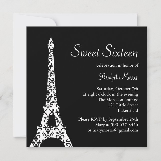 Tres Paris Sweet Sixteen Birthday Invitation (Front)