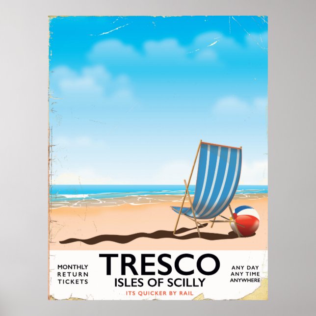 Tresco Isles of Scilly vintage train poster (Front)
