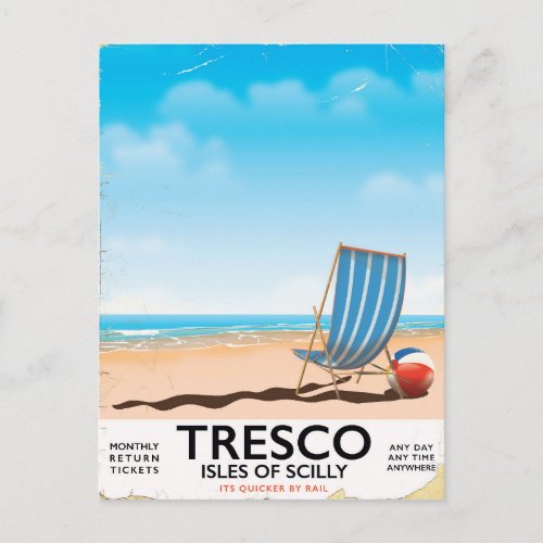 Tresco Isles of Scilly vintage train poster Postcard