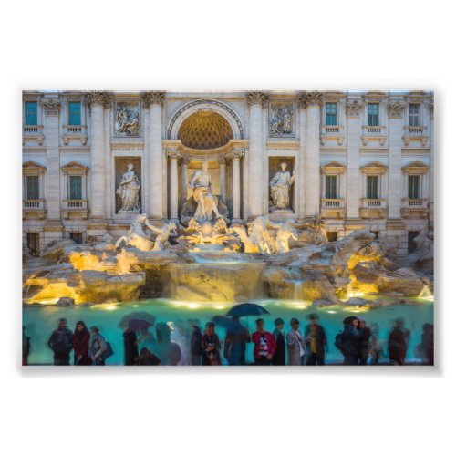 Trevi fountain in rain at night Rome Italy Photo Print