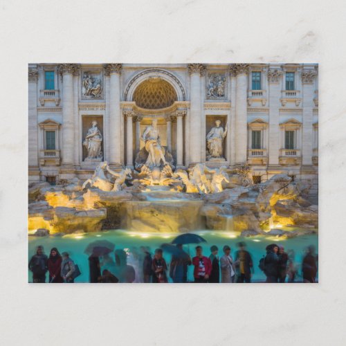 Trevi fountain in rain at night Rome Italy Postcard