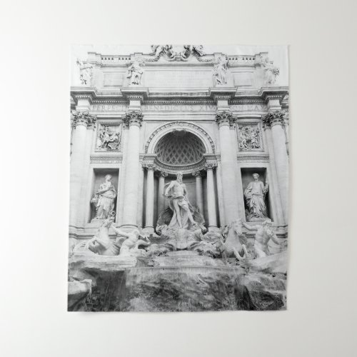 Trevi Fountain in Rome in Black  White 1 travel Tapestry