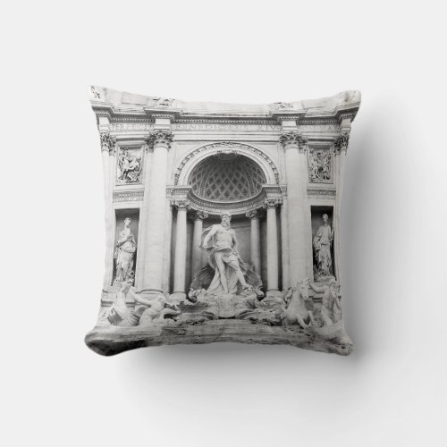 Trevi Fountain in Rome in Black  White 1 travel Throw Pillow